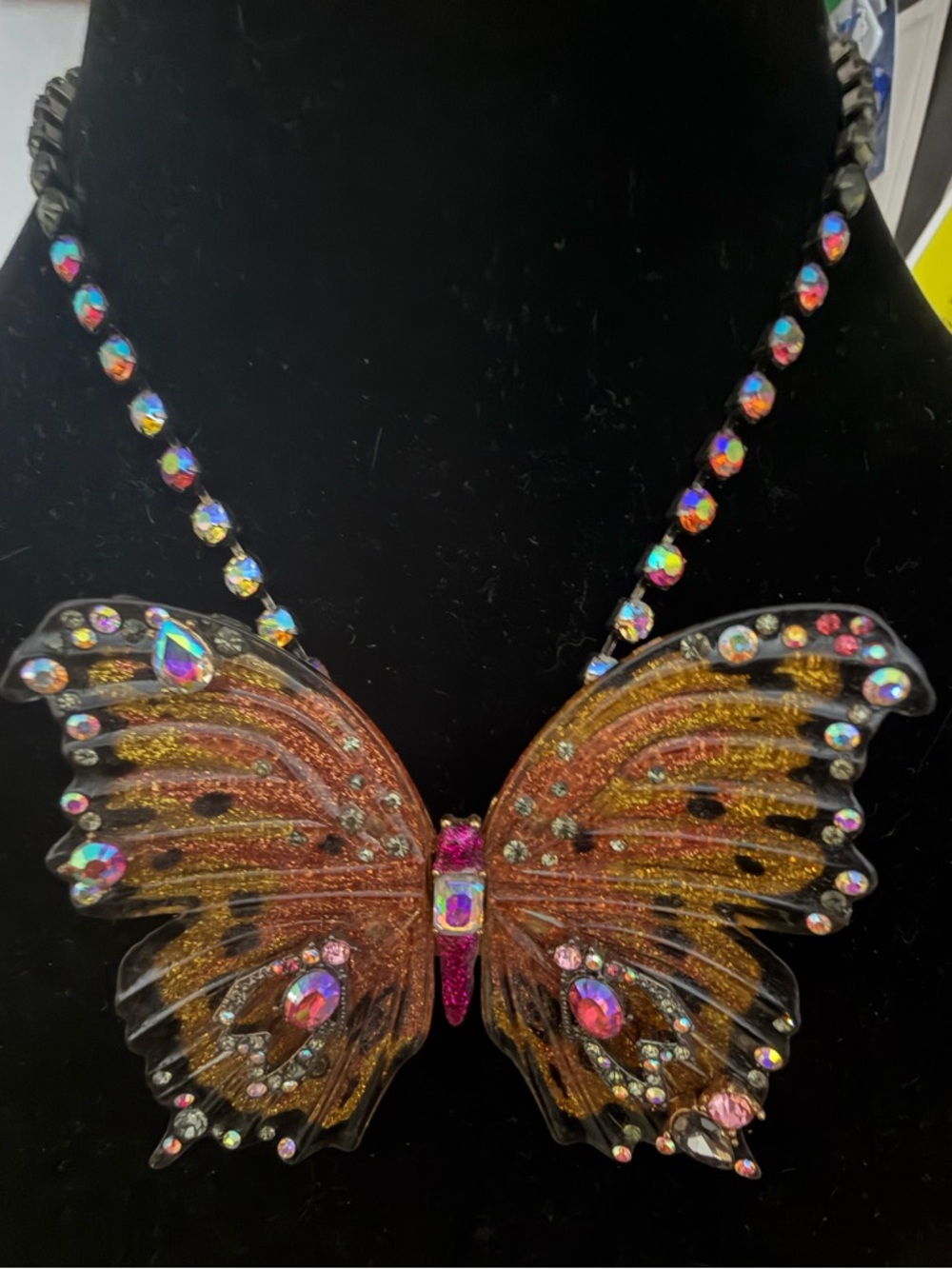 Betsey Johnson Gold and Pink Butterfly Pendant Necklace Very Rare